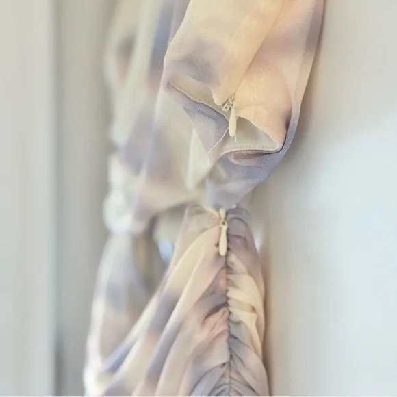 NEW | ZARA MESH PASTEL TIE DYE RUCHED CUT OUT SLEEVELESS MINI DRESS - Picture 7 of 9